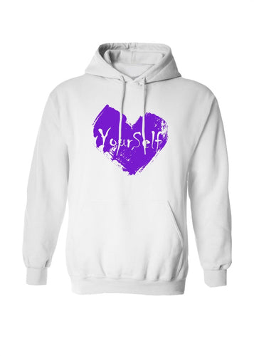 White Love Yourself Hoodie (Purple Heart)